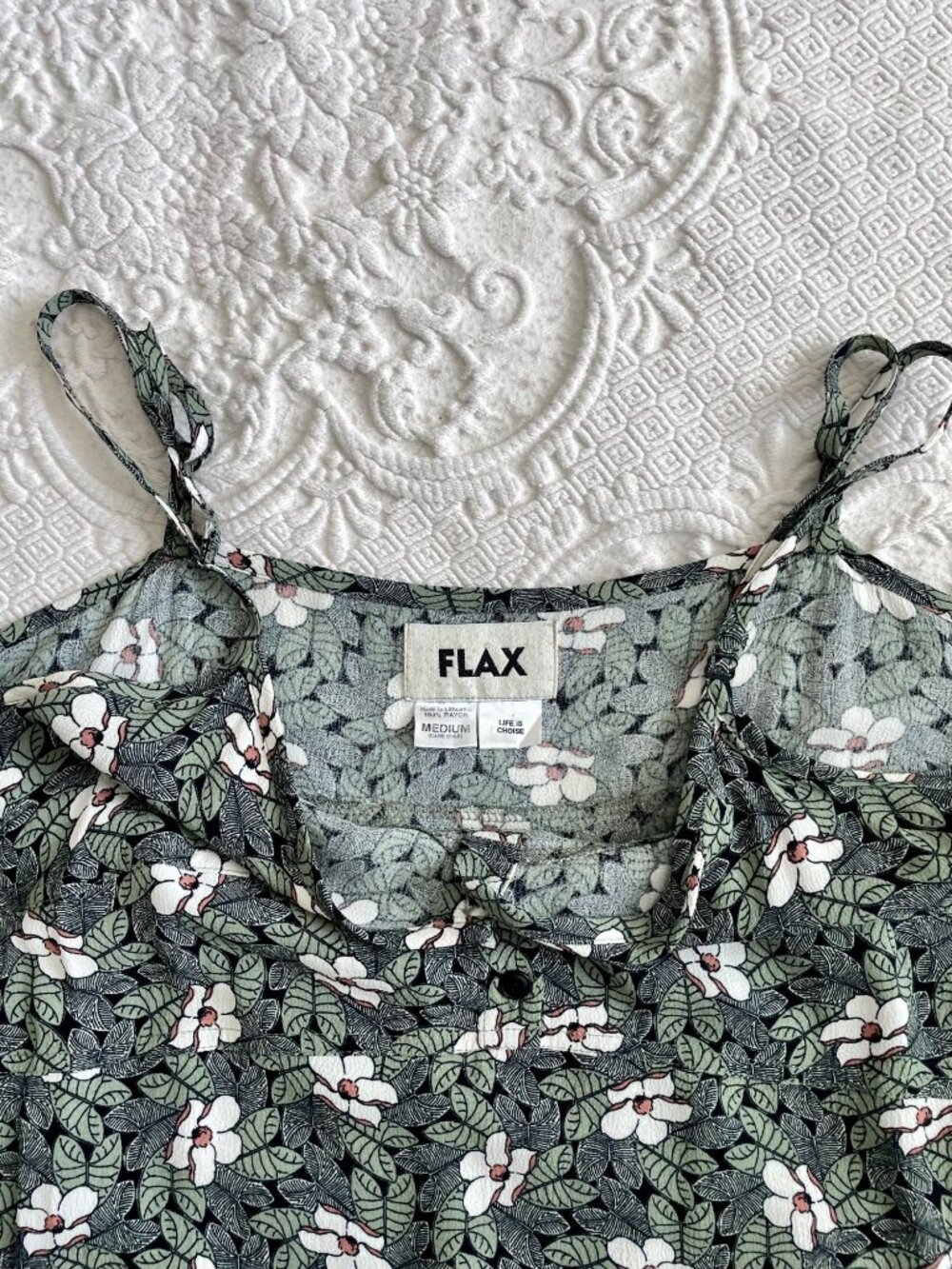 Flax Adjustable Spaghetti Strap Floral Tropical Print Maxi Summer Dress Medium - Picture 11 of 12